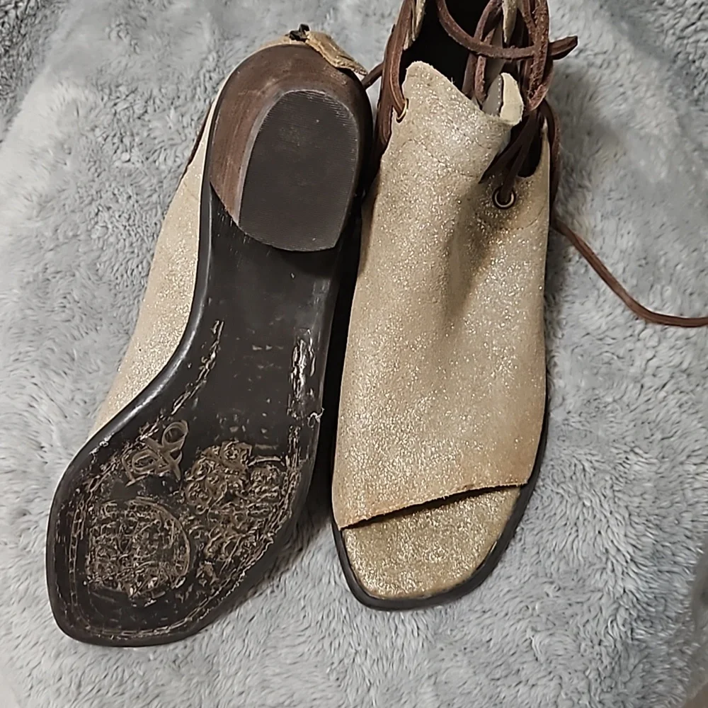 OTBT Tan Suede Open-Toe Lace-Up Ankle Booties